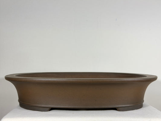 Preowned Japanese Tokoname Unglazed Oval High Quality Bonsai Pot Gyouzan Nakano - 19” By 15.5”