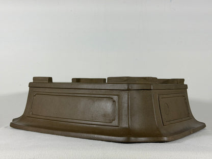 Preowned Japanese Tokoname Unglazed Rectangular Bonsai Pot Yuuji Nakano - 14.25” By 11.5”