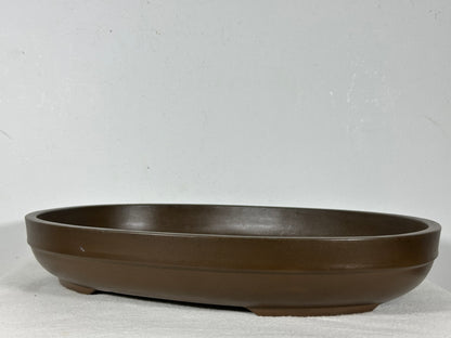 Preowned Japanese Tokoname Unglazed Oval Bonsai Pot has Stamp - 15.25” By 11.75”