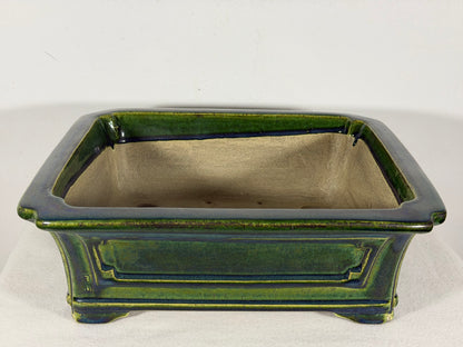 New Japanese Tokoname Glazed Rectangular Bonsai Pot Mazan Terahata -  12.25” By 10.75”
