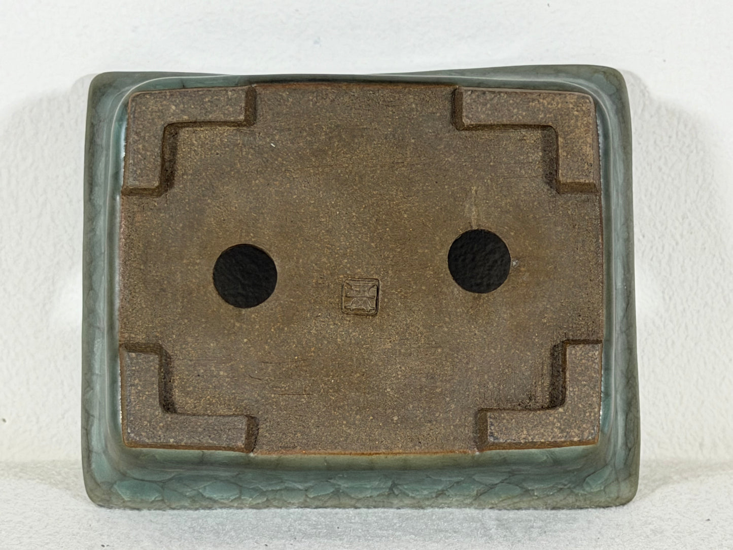 Preowned Japanese Tokoname Glazed Rectangular Bonsai Pot Has Stamp - 5” By 4”