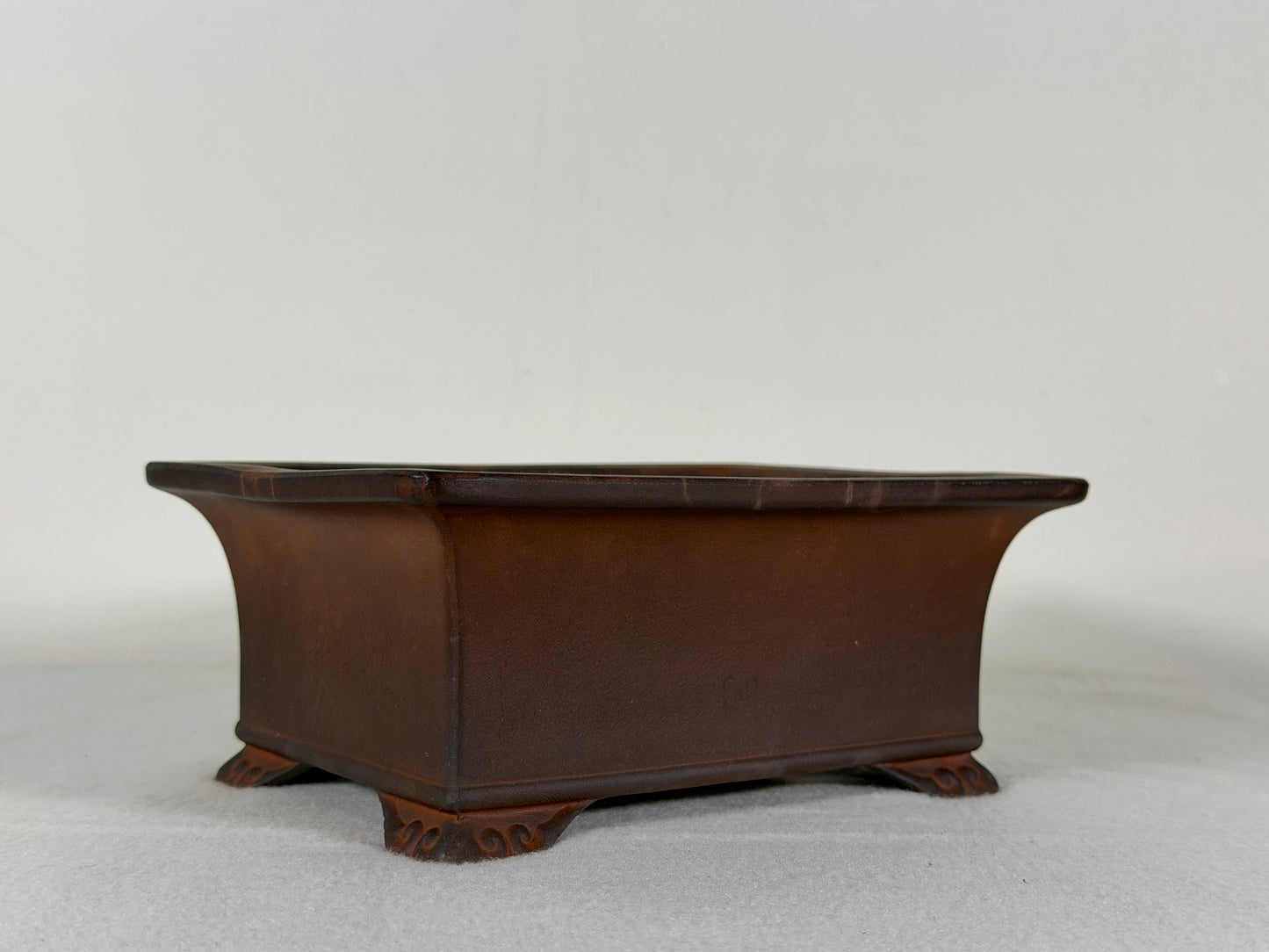 Preowned Japanese Tokoname Unglazed Rectangular Bonsai Pot Has Full Of Patina - 7” By 5.25”