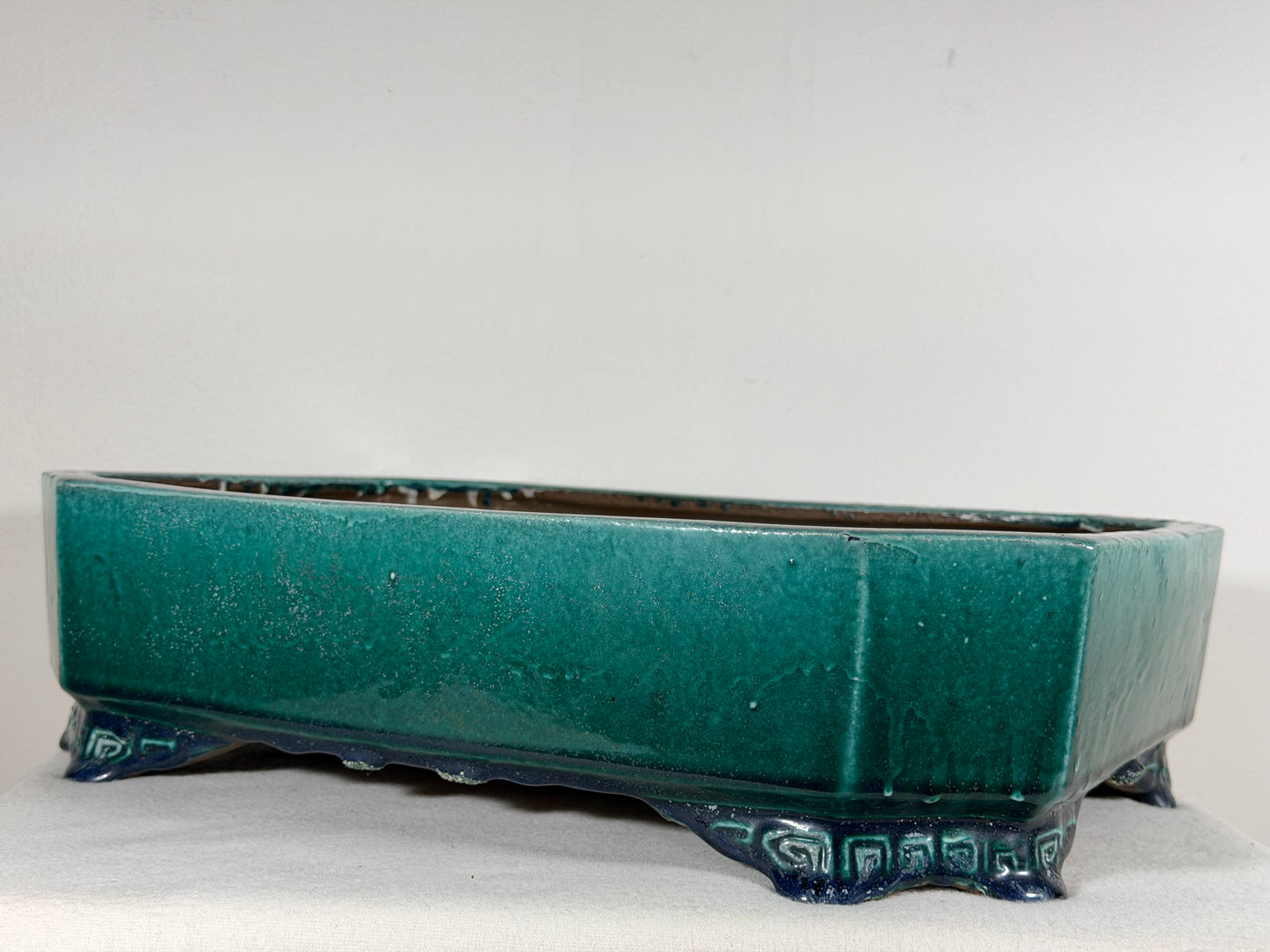 Preowned Japanese Tokoname Glazed Rectangular Bonsai Pot Syuhou Yoshimura - 16” By 11.75”