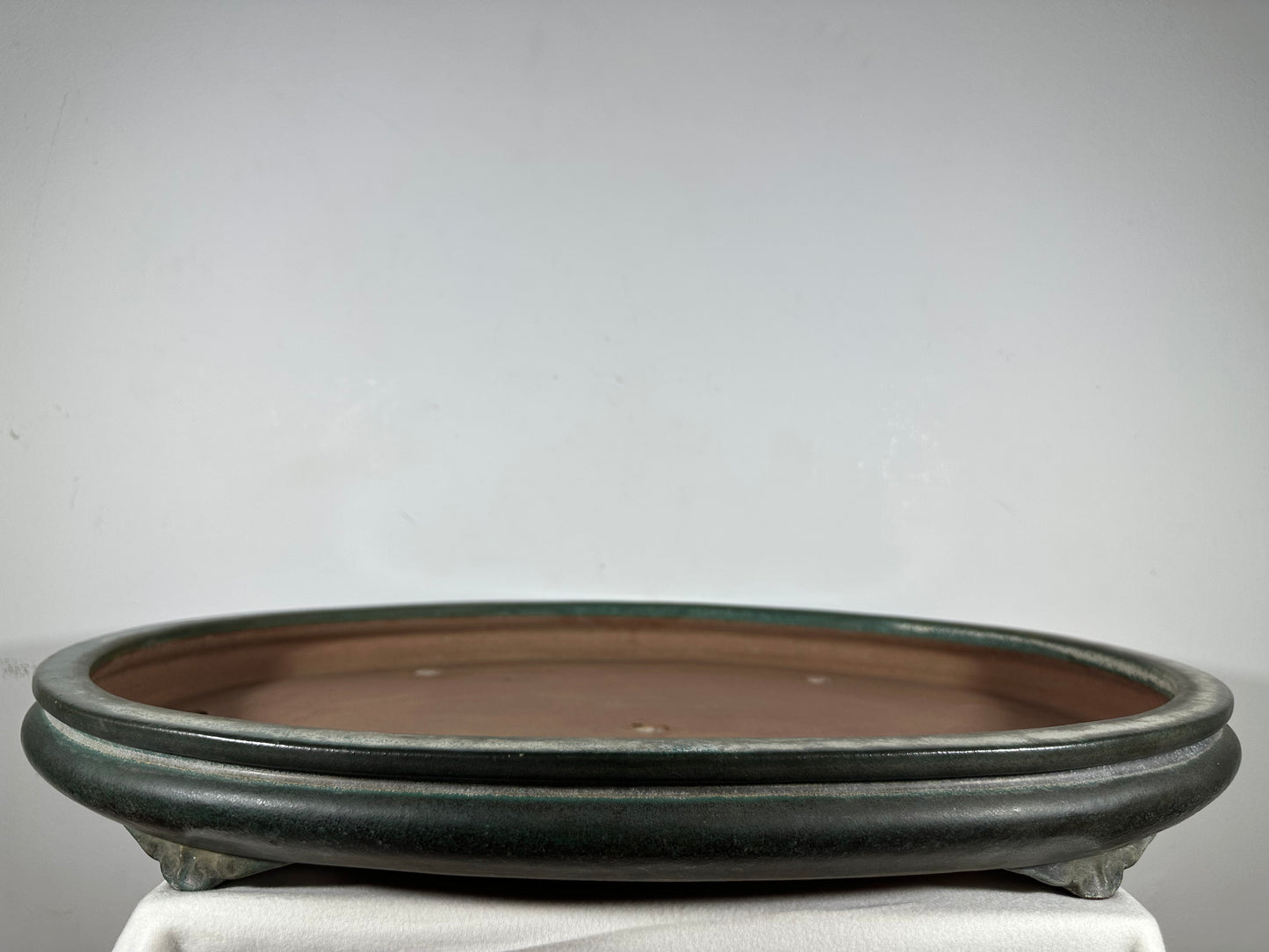Preowned Vintage Japanese Tokoname Glazed Shallow Oval Bonsai Pot Reiho - 25.75” By 18.5”