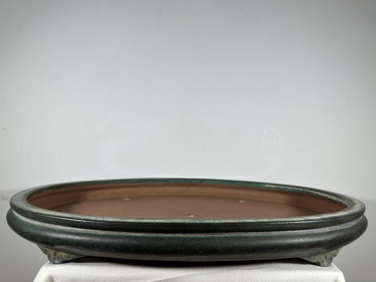Preowned Vintage Japanese Tokoname Glazed Shallow Oval Bonsai Pot Reiho - 25.75” By 18.5”