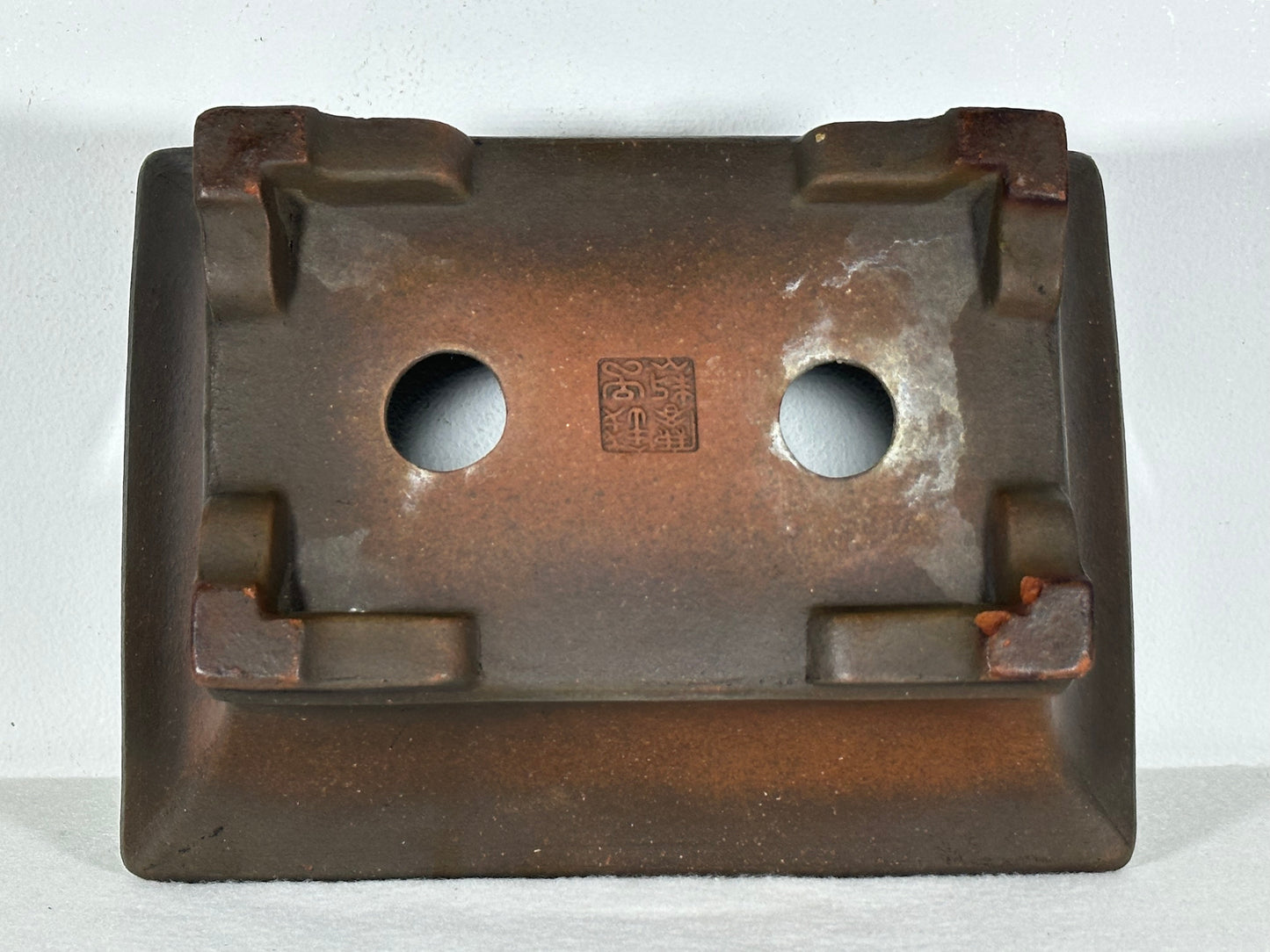 Preowned Japanese Tokoname Rectangular Bonsai Pot Zennigou - 9.75” By 7.25”