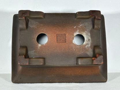 Preowned Japanese Tokoname Rectangular Bonsai Pot Zennigou - 9.75” By 7.25”