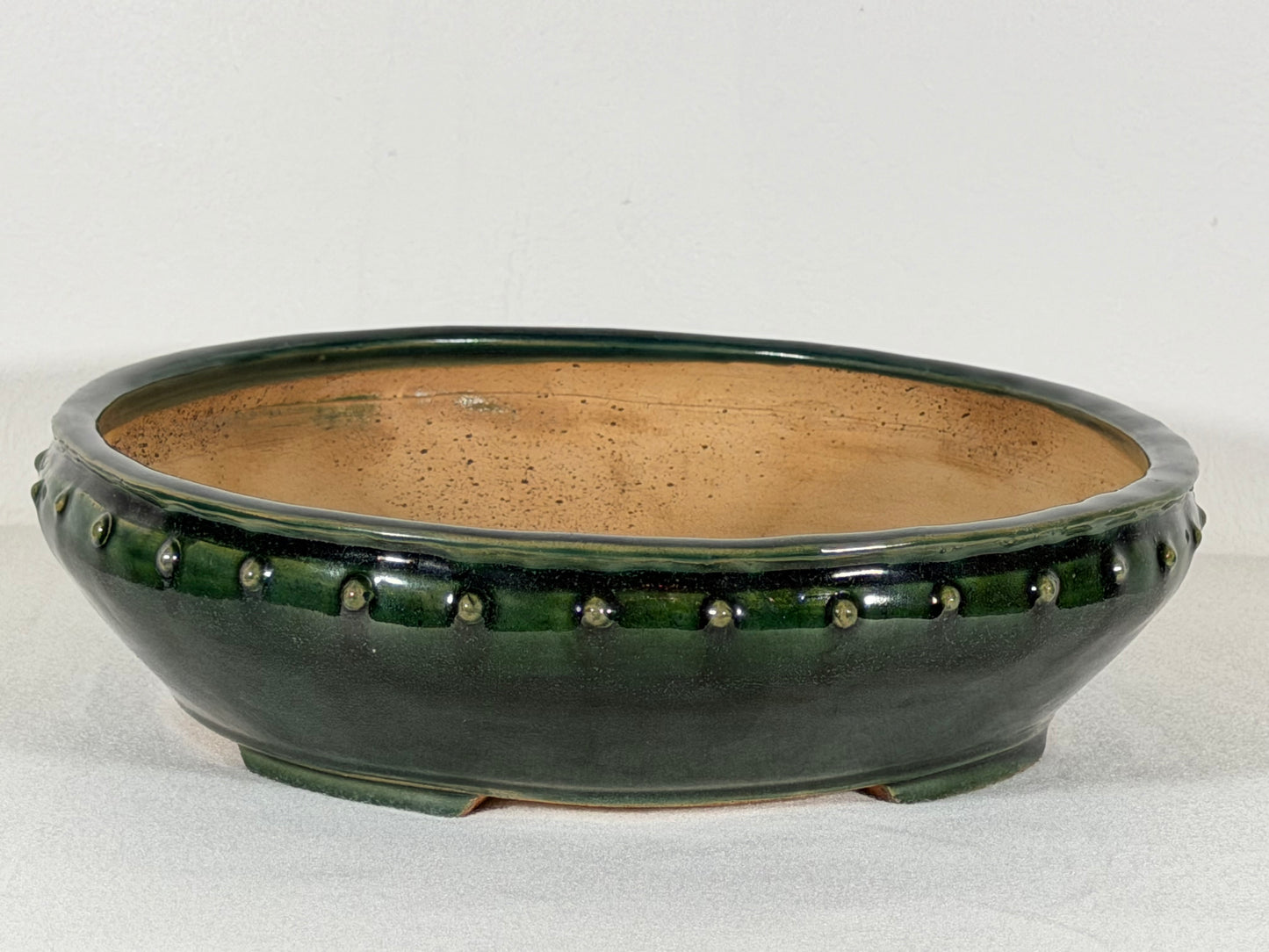 New Japanese Tokoname Glazed Round Bonsai Pot Syuho - 9.75” By 2.5”