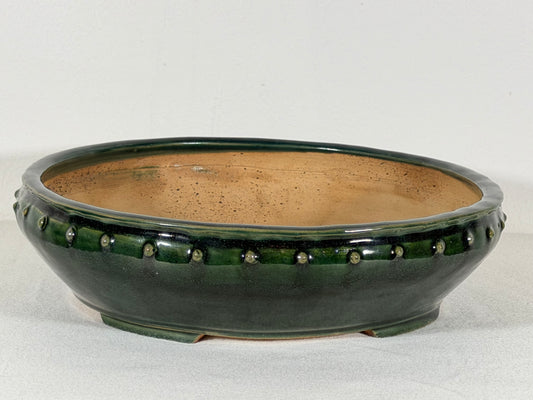 New Japanese Tokoname Glazed Round Bonsai Pot Syuho - 9.75” By 2.5”