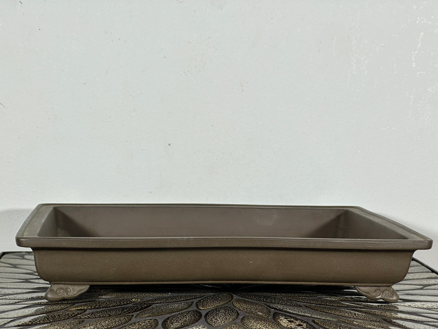 Preowned Japanese Tokoname Shallow Rectangular Bonsai Pot has Stamp - 12.25” By 9 3/8”