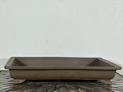 Preowned Japanese Tokoname Shallow Rectangular Bonsai Pot has Stamp - 12.25” By 9 3/8”