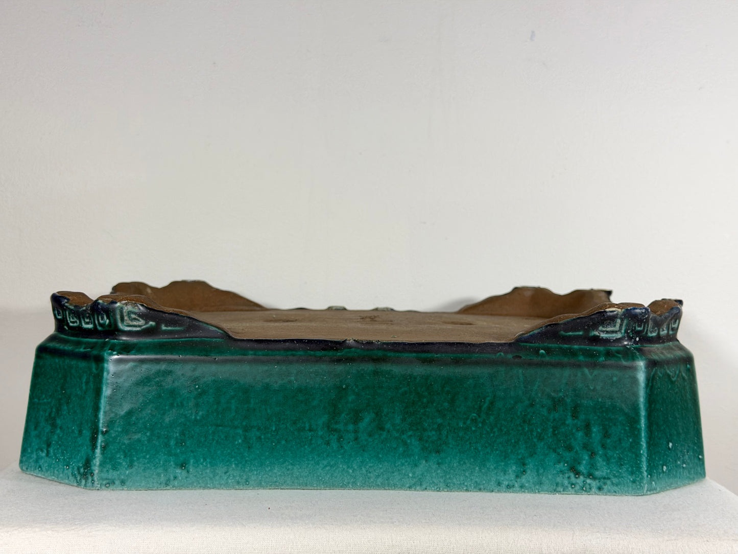 Preowned Japanese Tokoname Glazed Rectangular Bonsai Pot Syuhou Yoshimura - 16” By 11.75”