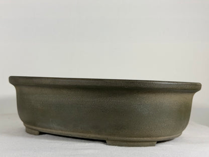Preowned Japanese Tokoname Unglazed Oval Bonsai Pot Yamakou - 11.5” By 9”