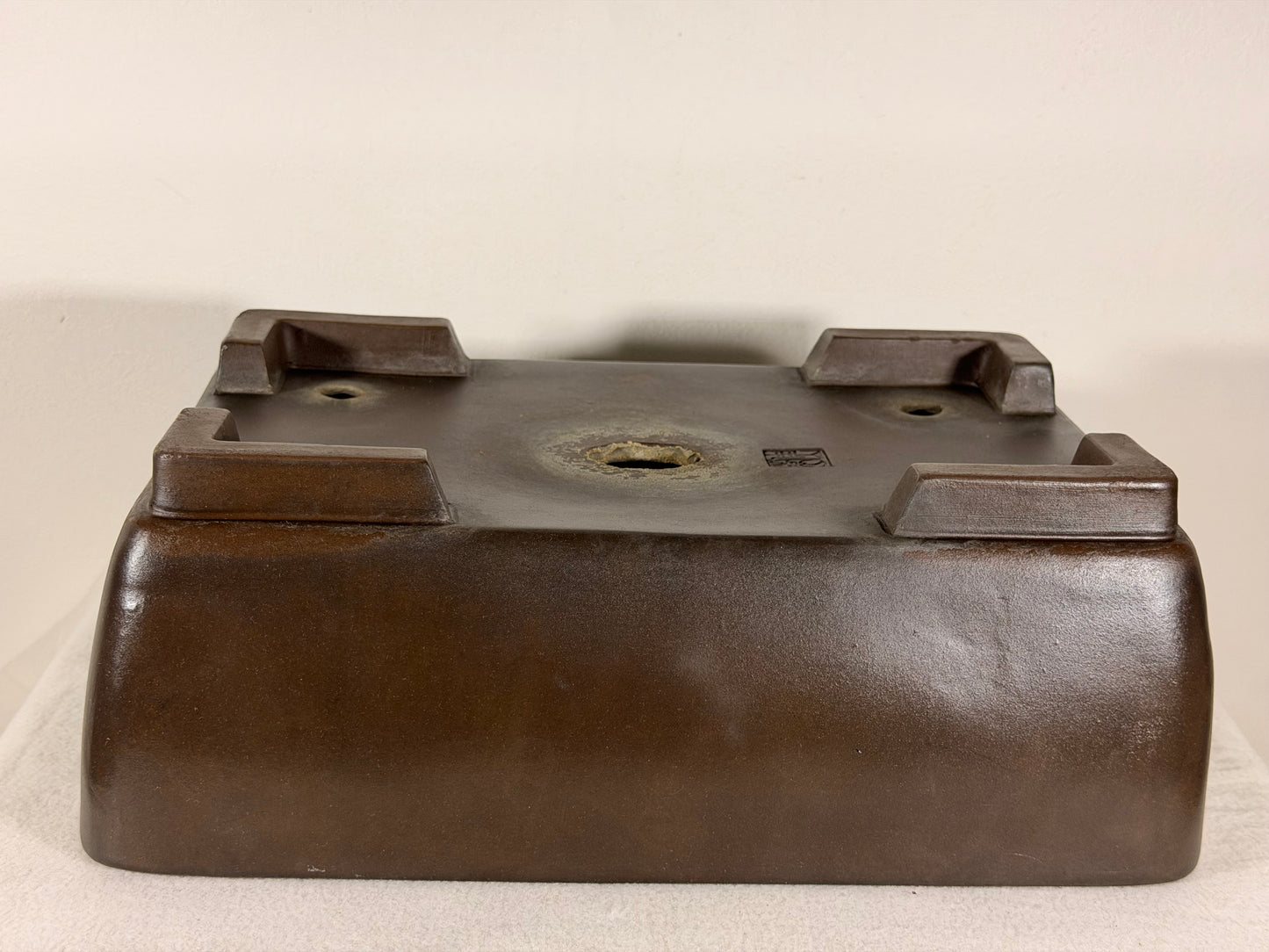 Preowned Japanese Tokoname Unglazed Rectangular Bonsai Pot Keizan - 13.5” By 9”