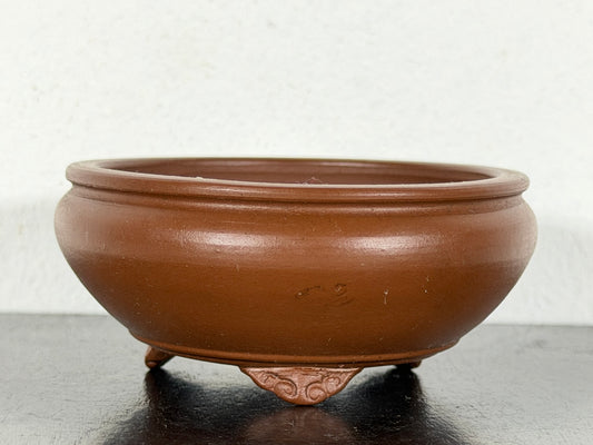 New Japanese Tokoname Unglazed Bag Style Bonsai Pot Bigei - 3 1/8” By 1 3/8”