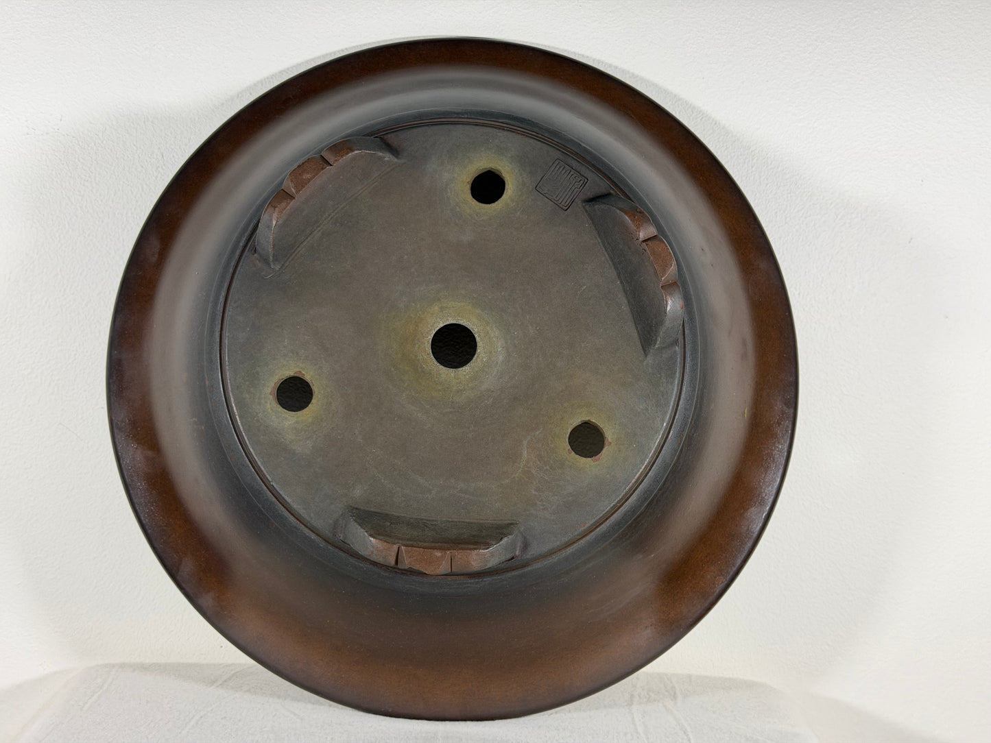 Preowned Vintage Japanese Tokoname Unglazed Round Bonsai Pot Tazan - 15.75” By 4.25”