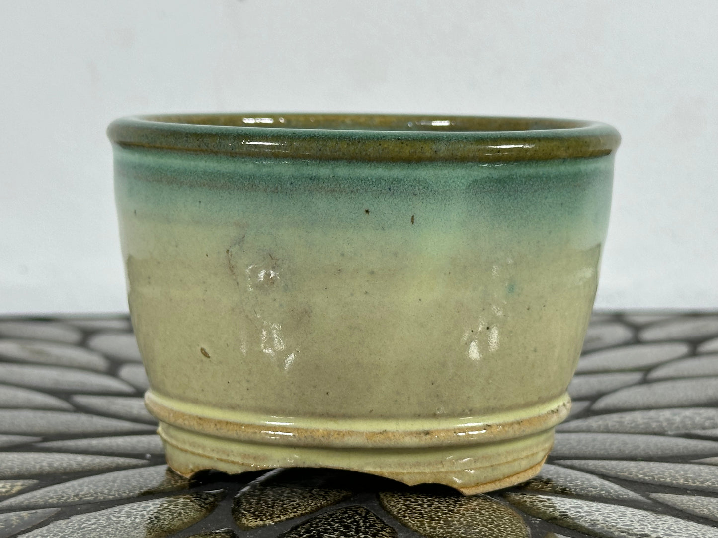 New Japanese Tokoname Round Glazed Bonsai Pot Katu - 4 1/8” By 2.75”