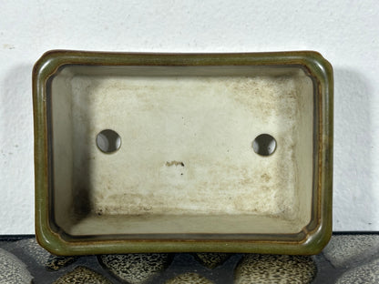 Preowned Vintage Japanese Tokoname Glazed Rectangular Bonsai Pot Jyuetu - 3 3/8” By 2.25”