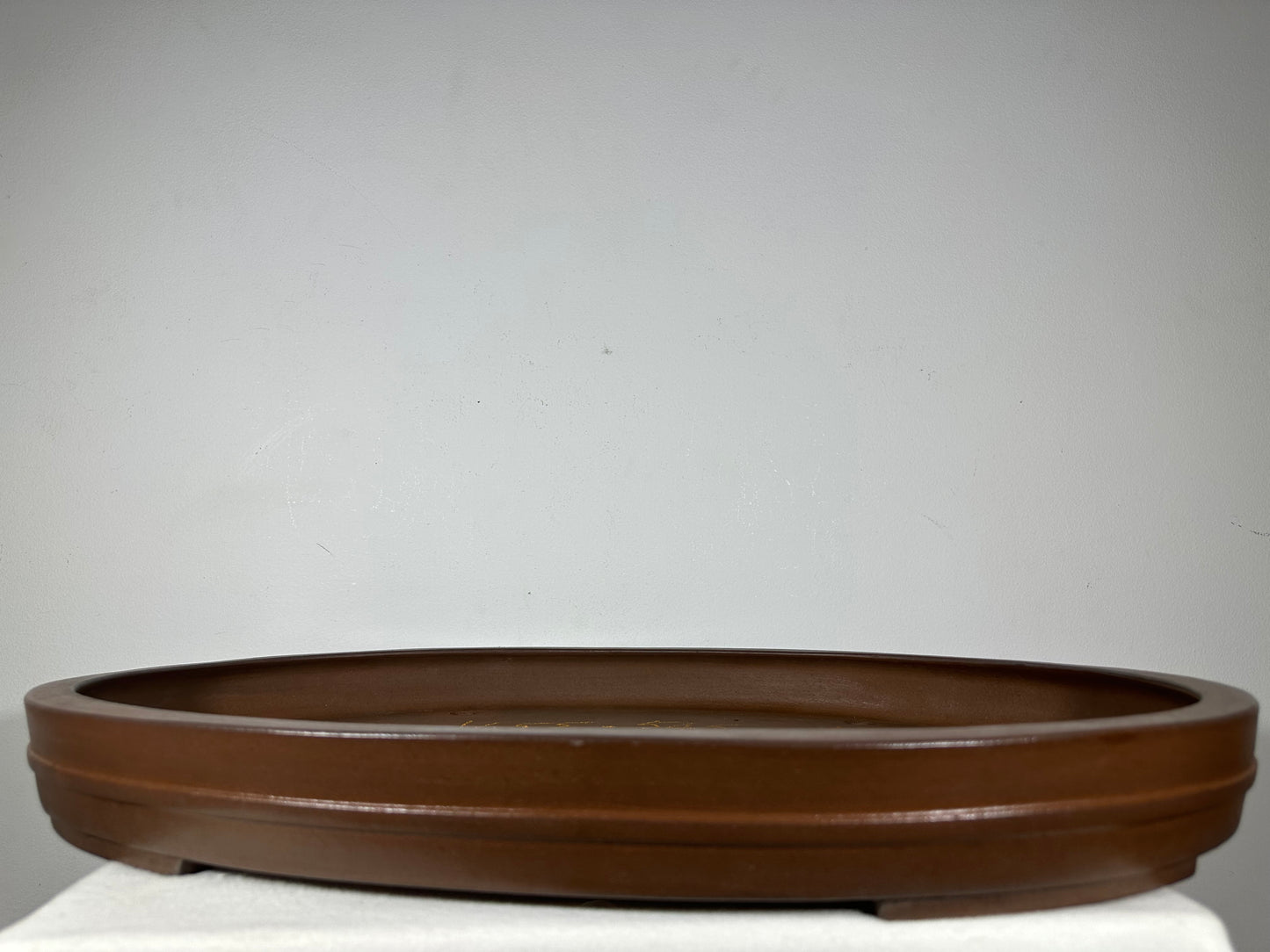 Preowned Japanese Tokoname Unglazed Oval Shallow Bonsai Pot Seizan - 25” By 17.5”