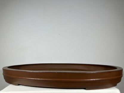 Preowned Japanese Tokoname Unglazed Oval Shallow Bonsai Pot Seizan - 25” By 17.5”