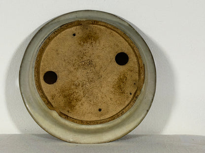 Preowned Japanese Tokoname Glazed Shallow Round Bonsai Pot Mazan - 8.25” By 1.75”