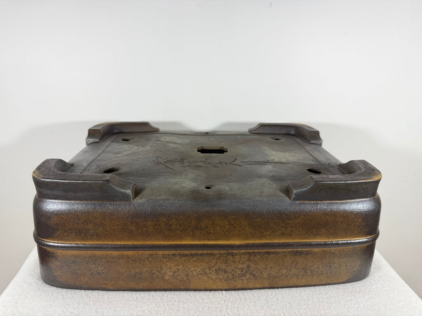 Preowned Japanese Tokoname Unglazed Rectangular Bonsai Pot Yamakou - 15” By 11.25”