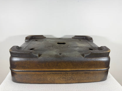 Preowned Japanese Tokoname Unglazed Rectangular Bonsai Pot Yamakou - 15” By 11.25”