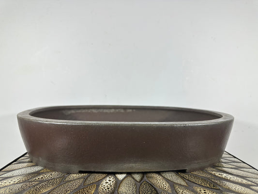 Preowned Japanese Tokoname Unglazed Oval Bonsai Pot Yamaaki - 16.75” By 13.25”
