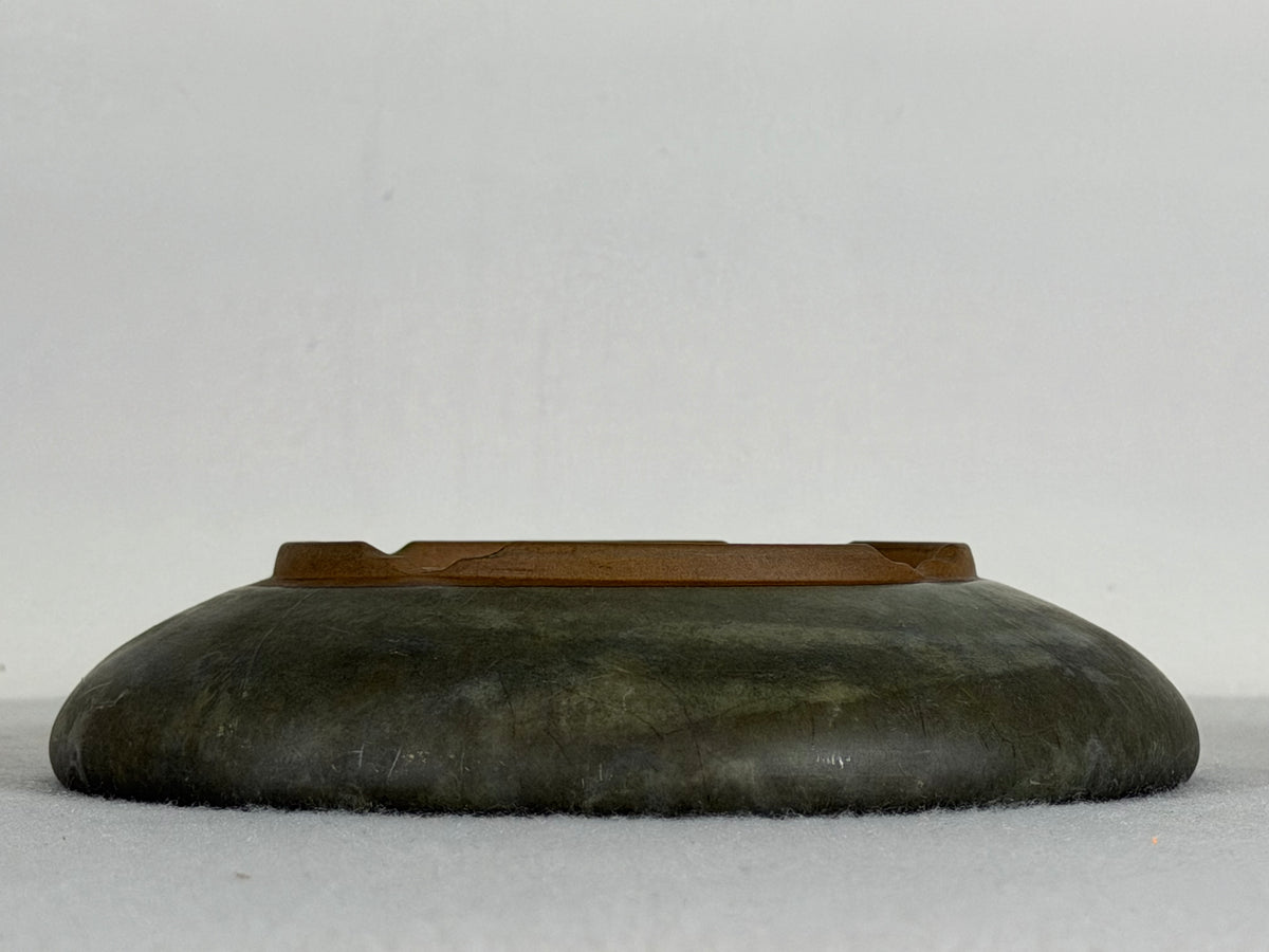 Preowned Japanese Tokoname Glazed Shallow Round Bonsai Pot - 6.5” By 1.25”