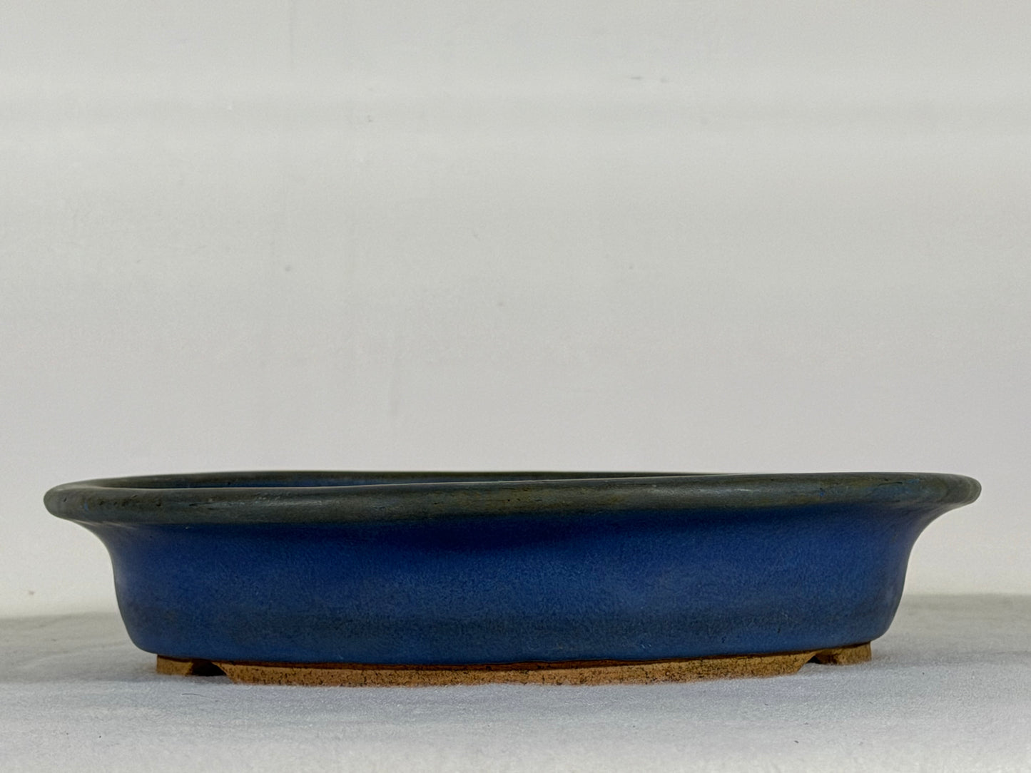 Preowned Japanese Tokoname Glazed Shallow Round Bonsai Pot Mazan - 8.25” By 1 5/8”
