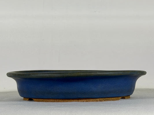 Preowned Japanese Tokoname Glazed Shallow Round Bonsai Pot Mazan - 8.25” By 1 5/8”