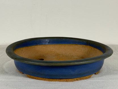 Preowned Japanese Tokoname Glazed Shallow Round Bonsai Pot Mazan - 8.25” By 1 5/8”