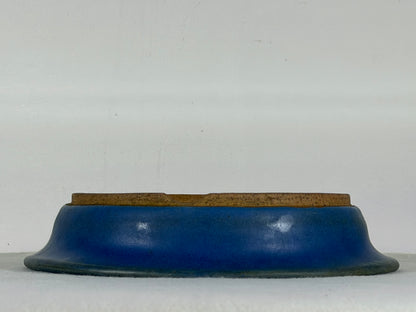 Preowned Japanese Tokoname Glazed Shallow Round Bonsai Pot Mazan - 8.25” By 1 5/8”