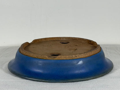 Preowned Japanese Tokoname Glazed Shallow Round Bonsai Pot Mazan - 8.25” By 1 5/8”