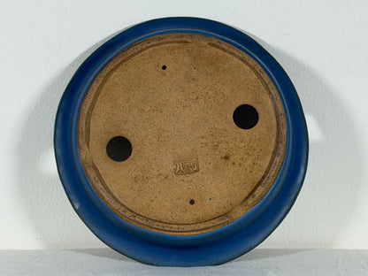 Preowned Japanese Tokoname Glazed Shallow Round Bonsai Pot Mazan - 8.25” By 1 5/8”